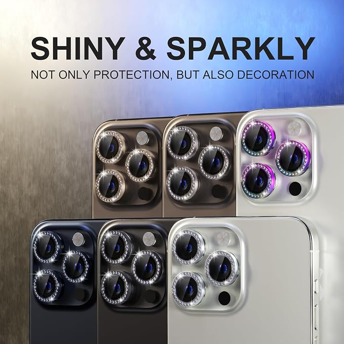 Choiche for iPhone 15 Pro/iPhone 15 Pro Max Camera Lens Protector | Ultra HD, Bling 9H Tempered Glass Camera Cover Screen Protector Metal Ring Decoration Accessories (Diamond-Blue) - Image 7