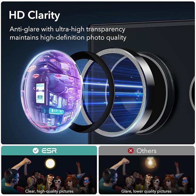 ESR for Samsung Galaxy S24 Ultra Camera Lens Protector, 1 Pack, Black | Individual Camera Cover, 9H Tempered Glass, Original Camera Clarity, Scratch-Resistant, Case Friendly - Image 3