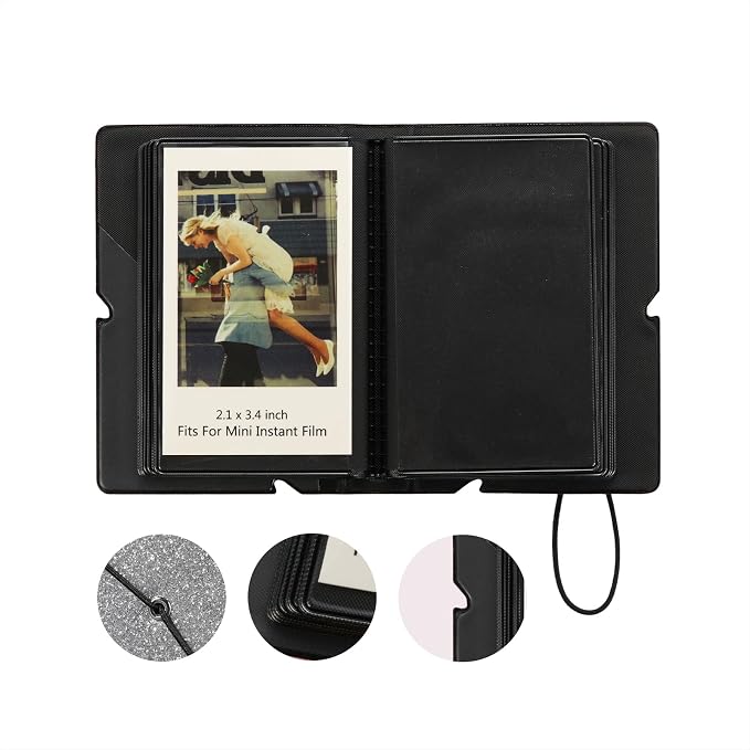 2x3 Instax Mini Photo Album, 28 Pockets. Glitter Silver, 2PK | Portable Wallet Size Album Stores 2x3 inch Instant Photos. Fits Polaroid, Instax Mini, Kodak Mini Prints and Zink. - Image 3
