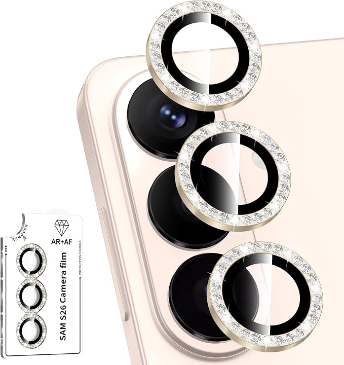 for Samsung Galaxy S26 Camera Lens Protector, Individual Metal Ring Tempered Glass Lens Cover, [Strong Adsorption] Scratch Resistant Ultra-Thin HD Clear Lens Cover, 1 Set-Titanium Gold Diamond by Btscase