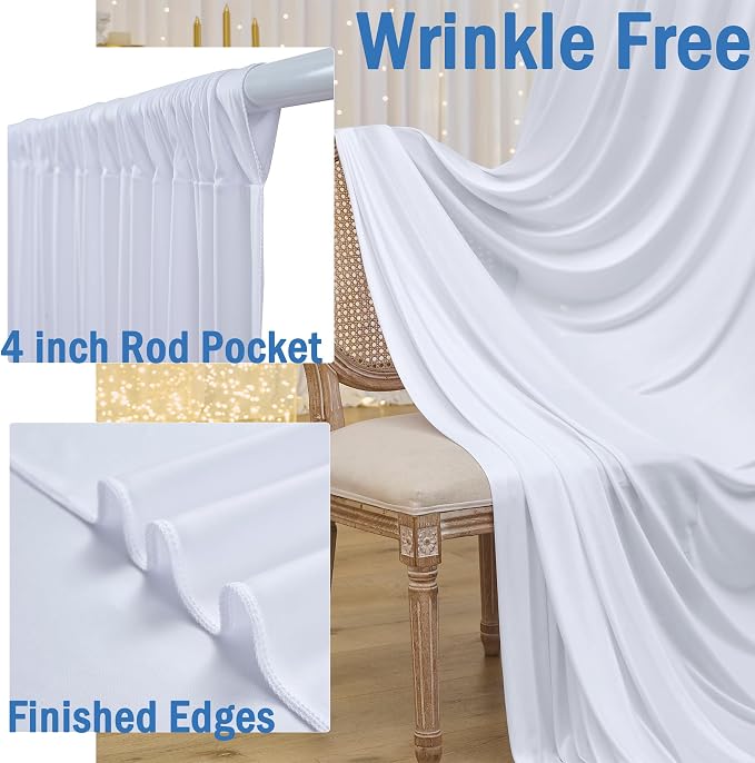 30ftx10ft Wrinkle Free White Backdrop Curtains for Party Background, 6 Panels 5x10ft Silky Polyester Photo Backdrop Drapes Back Drop Cloth for Wedding Birthday Photography Baby Shower Decor - Image 2