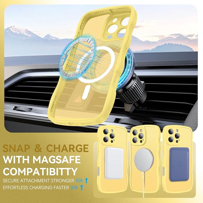 BENTOBEN Magnetic for iPhone 16 Pro Max Case, Cute Wavy [Full Camera Protection][Compatible with MagSafe] Matte Anti-Slip Bumper Women Girls Girly Protective Cover for 16 Pro Max 6.9" 2024, Yellow - Image 4