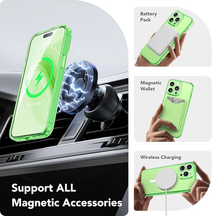 CAPRARO for iPhone 15 Pro Max Case, Compatible with MagSafe | Upgraded [Full Camera Protection] Shockproof Protective Slim Translucent Matte Magnetic Phone Case 6.7'', Clear Green - Image 3