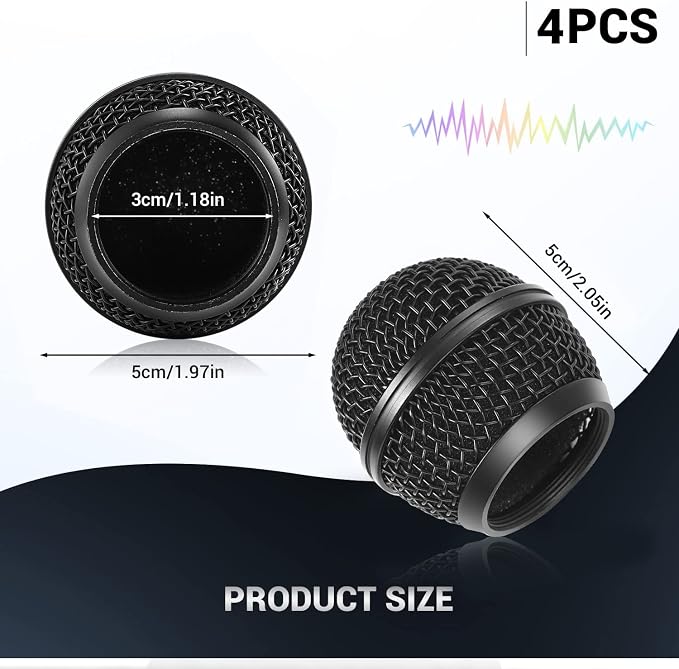 Facmogu 4PCS SM58 Mic Grill Replacement, Microphone Ball Head Mesh Grill | Black Brushed Nickel Replacement Microphone Grille Head | With Inner Foam | Compatible with SM58 SM58S SM58LC BETA58 BETA58A - Image 3