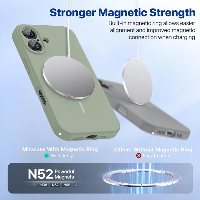 Miracase Silicone & Magnetic for iPhone 16 Case, Patina Green | Compatible with MagSafe, Anti-Scratch Microfiber Lining, Liquid Silicone Case Shockproof Drop Protection Phone Case for 16 - Image 5