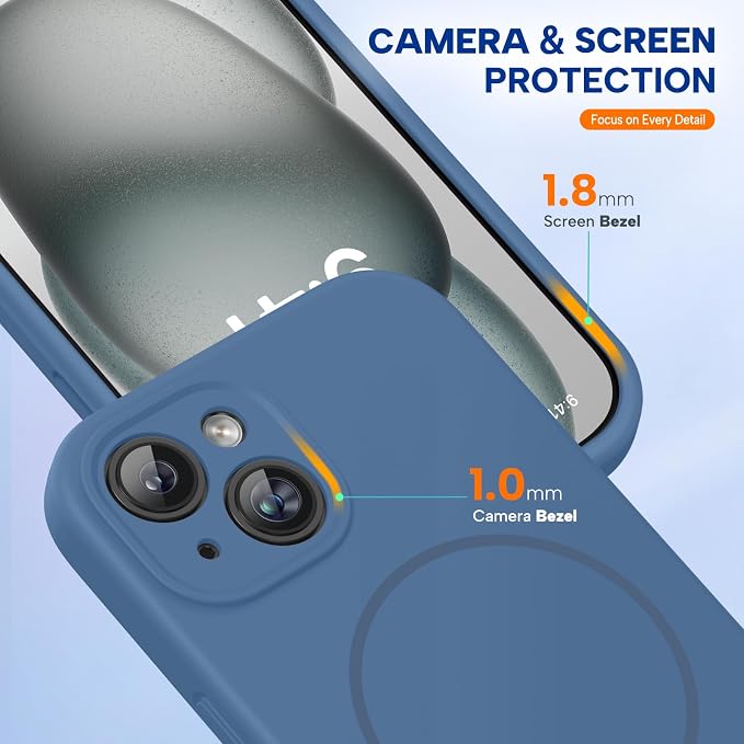 Miracase Silicone & Magnetic for iPhone 15 Plus Case, Glass Blue | Compatible with MagSafe, Soft Microfiber Lining, Liquid Silicone Case Shockproof Drop Protection Phone Case for 15 Plus - Image 5