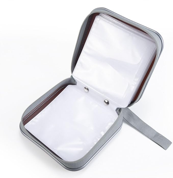 LIOVODE DVD Case, 48 Capacity Hard Plastic CD Case Holder for Car | DVD Storage, Hand Strap, Zipper Closure, Scratch-Resistant Sleeves, CD Storage for Music Blu-Ray Game Disc for Travel Office - Image 4