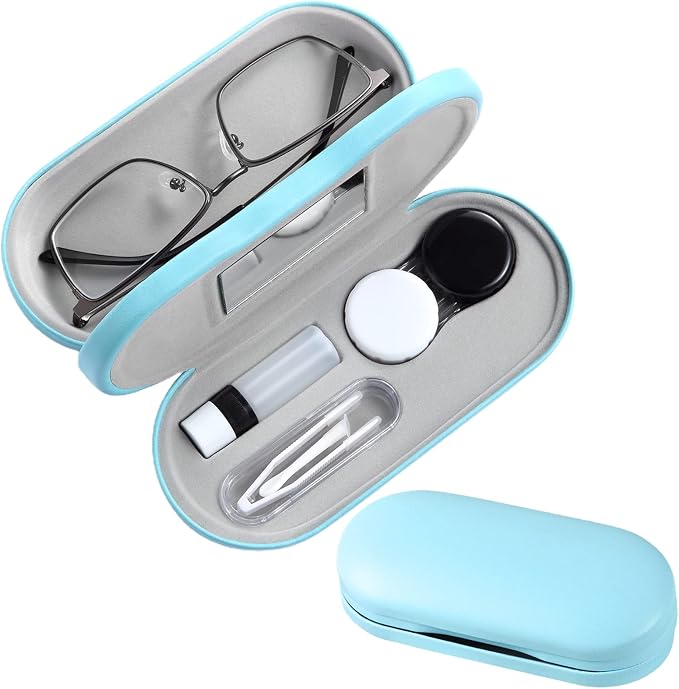 AITIME 2 in 1 Contact Lens and Glasses Case Combo,Contact Travel Case Kit | Double Sided Eye Contact Case with Remover Tool,Storage Organizer Accessories,Cute Eyeglasses Case with Contact Holder by AITIME