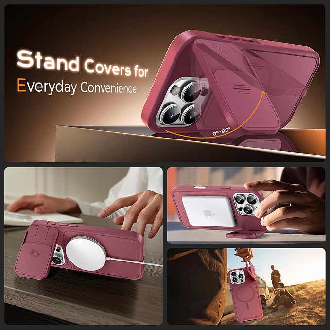 TOCOL for iPhone 16 Pro Case with Slide Camera Cover, Kickstand and Camera Control Button, Fit for MagSafe, Rugged Solid Phone Case, Non-Slip, Drop Protection, Plum - Image 4