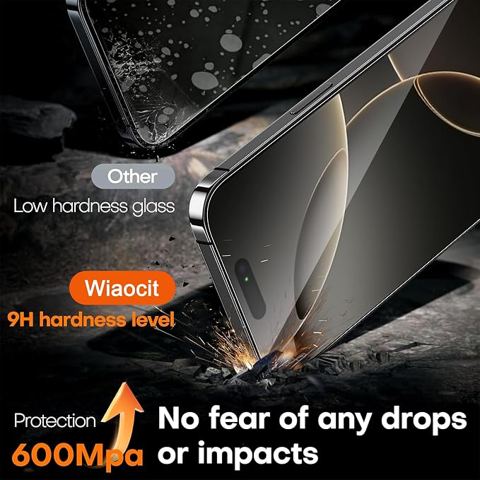 Wiaocit Tempered Glass Screen Protector for iPhone 16 Pro Max | 3+3 Pack, 9H Hardness, Camera Lens Protector, Installation Frame, Bubble Free, Case Friendly - Image 3