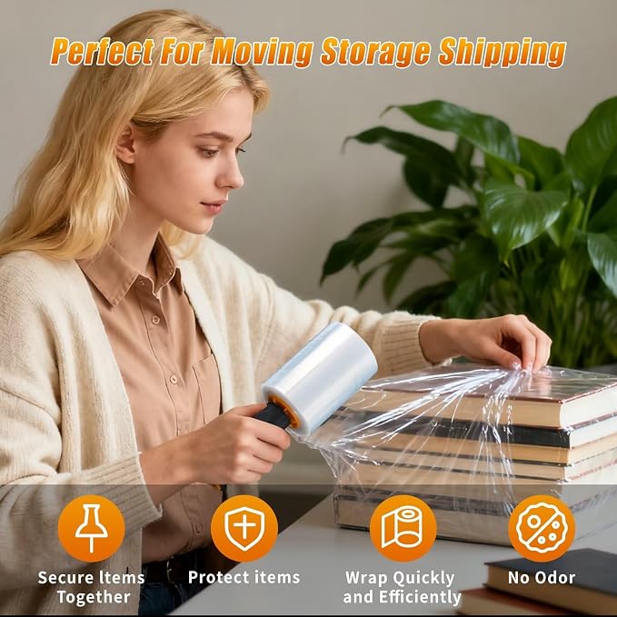 Stretch Film Shrink Wrap for Moving Supplies (5inch, 1 Pack) x 1000ft, Industrial Strength Plastic Wrap Stretch Roll for Pallet Wrapping Shipping Moving Boxes Storage Furniture with Handles, Clear - Image 6