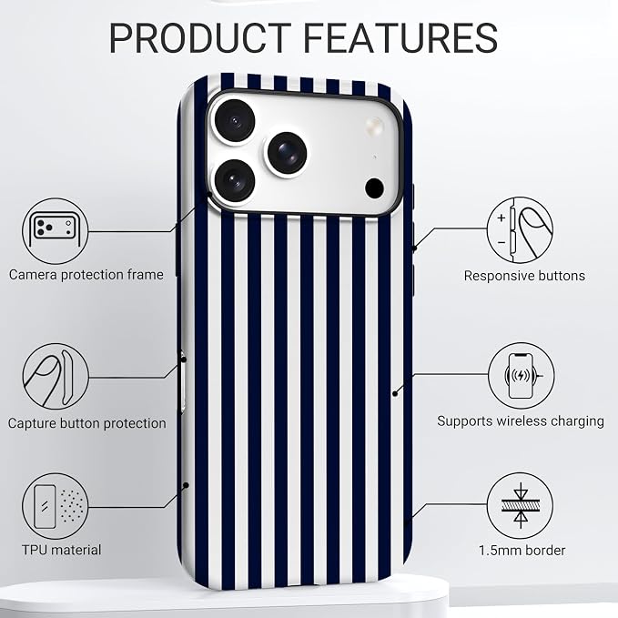 TPU Phone Case for iPhone 17 Pro, MagSafe Wireless Charging Compatible, Shockproof Slim Fit Protective Cover with Anti-Yellowing & Raised Camera Protection (Stripes 3, iPhone 17 Pro(6.3")) - Image 4