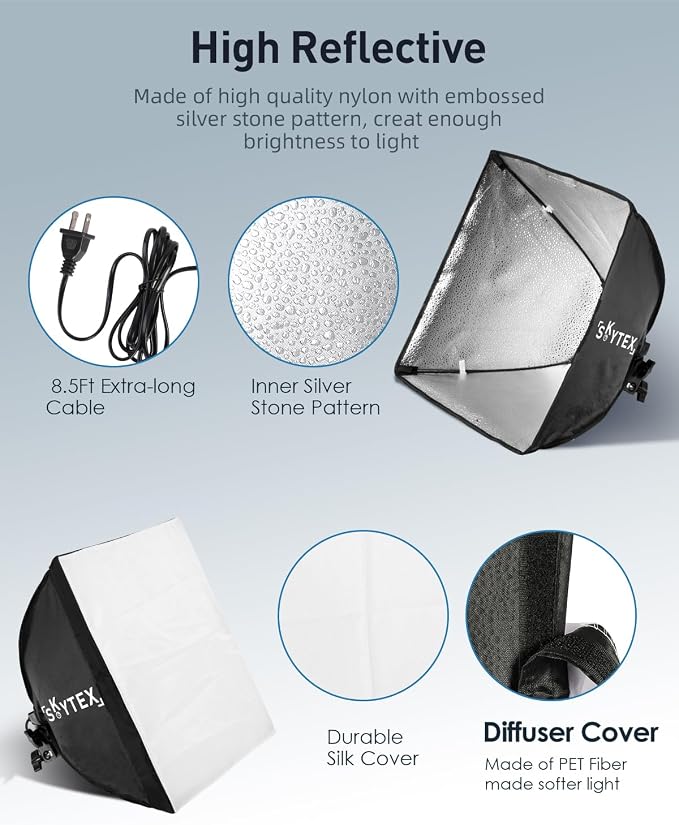 Softbox Lighting Kit 16x16in Soft Box 1Pack Upgrade 135W 2700-6400K 100V-240V E27 LEDBulb Continuous Photography Lighting,Photo Studio Light Equipment for Camera Shooting Video Recording - Image 6