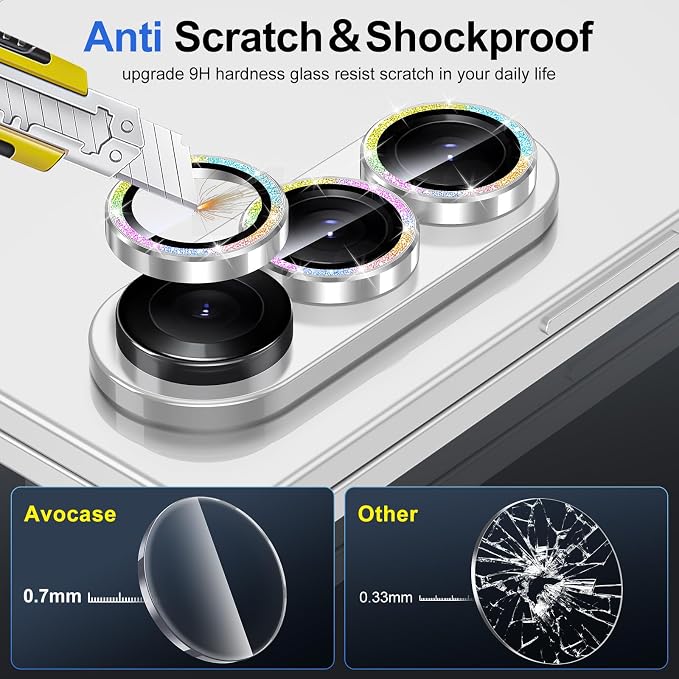 for Samsung Galaxy Z Fold 7 Camera Lens Protector, Individual Metal Ring Tempered Glass Lens Cover, [Strong Adsorption] Scratch Resistant Ultra-Thin HD Clear Lens Cover, 1 Set-Colorful Sparkly - Image 3
