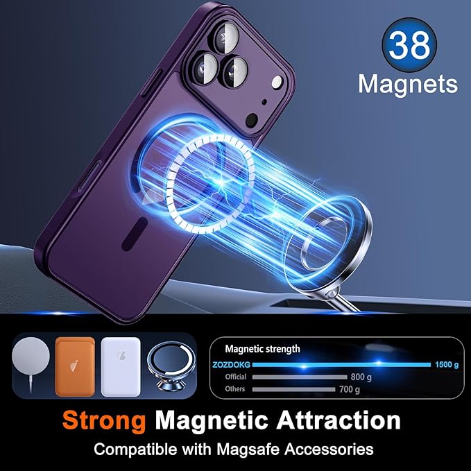 Magnetic for iPhone 17 Pro Max Case, Shockproof Phone Cover, Purple | Full Camera Protector, with Privacy Screen Protector, Compatible with MagSafe, Translucent Matte Phone Case for Women Girls - Image 3