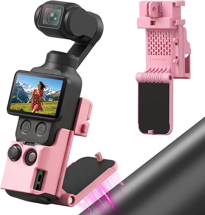 AMAZEAR Magnetic Mount Stand Compatible with DJI Osmo Pocket 4P/4/3/Xtra Muse, Pocket4 Accessories Adapter Clamp Magnet Suction Case Holder on Desktop/Vertical Surface, 180° Adjustable Handle, Pink by YourProPhotoGear