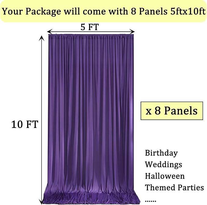 40ft x 10ft Wrinkle Free Purple Backdrop Curtains for Parties, 8 Panels 5x10ft Thick Fabric Purple Backdrop Drapes for Wedding Party Background Birthday Decoration - Image 5