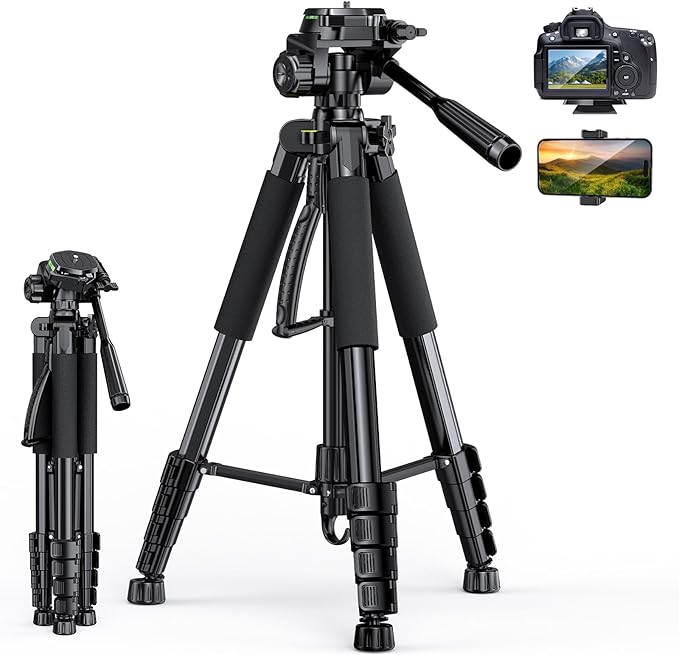 UBeesize 67” Camera Tripod with Travel Bag, Cell Phone Tripod with Bluetooth Remote and Phone Holder, Compatible with All Cameras, Cell Phones, Projector, Webcam, Spotting Scopes by UBeesize