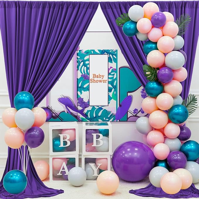 10x8 ft Wrinkle Free Purple Backdrop Curtains for Parties, Tihck Fabric Backdrop Drapes for Mermaid Birthday Wedding Photography Background Baby Shower Home Decor - Image 3