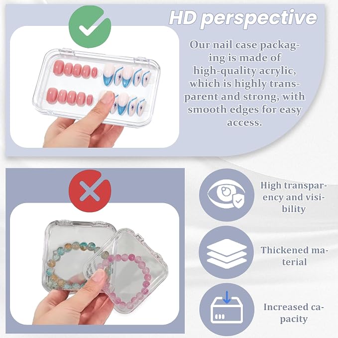 Press on nail storage Large Acrylic Nail Storage Box - Portable Versatile Organizer for Press - On Nails, Jewelry and More with 90 Pcs Adhesive Double Sided Tape 12 PCS - Image 4