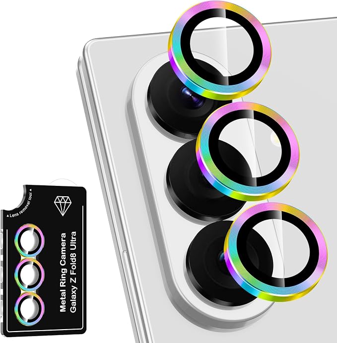 for Samsung Galaxy Z Fold 8 Ultra Camera Lens Protector, Individual Metal Ring Tempered Glass Lens Cover, [Strong Adsorption] Scratch Resistant Ultra-Thin HD Clear Lens Cover, 1 Set-Colorful by Btscase