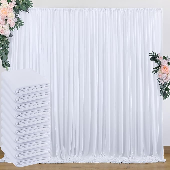 50 ft x 10 ft Wrinkle Free White Backdrop Curtain for Wedding Parties, Polyester Photo Backdrop Drapes for Baby Shower Birthday Party Backdrop Stand, Bulk Thick Background Curtains, 5x10FT 10 Panels by Outpain