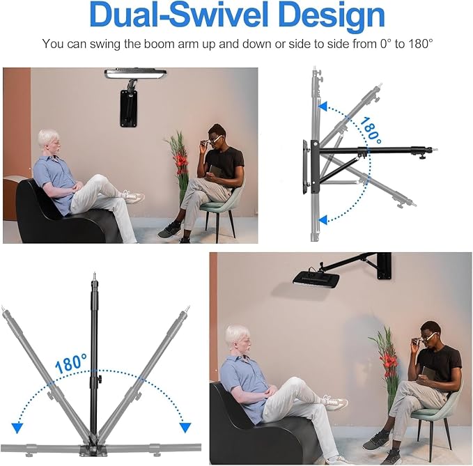 EMART Ring Light Wall Mount Boom Arm, Adjustable 51in/130cm Mounted Overhead Stand, 180°Rotation Heavy Duty Triangle Bracket Mounting Bar for Camera, Photography Lighting, Barber Led Lamp - Image 2