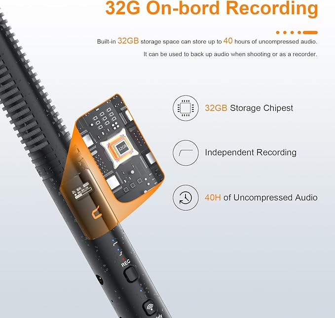 COMICA VM40 Wireless Shotgun Microphone with 48kHz/32-bit Float Recording | Wired & Wireless Modes, 32GB File Storage, 32H Working, 656ft Range, for Canon, Nikon, Sony, Phone, Filming, Video Recording - Image 3