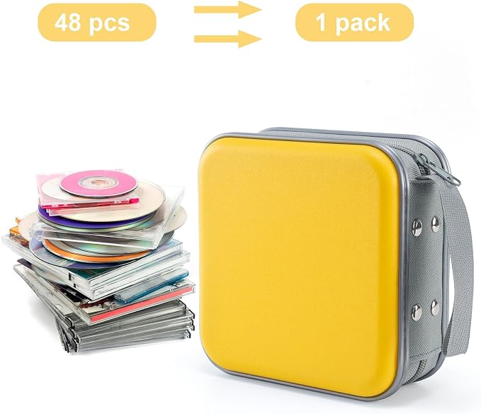 LIOVODE DVD Case, 48 Capacity Hard Plastic CD Case Holder for Car | DVD Storage, Hand Strap, Zipper Closure, Scratch-Resistant Sleeves, CD Storage for Music Blu-Ray Game Disc for Travel Office - Image 2