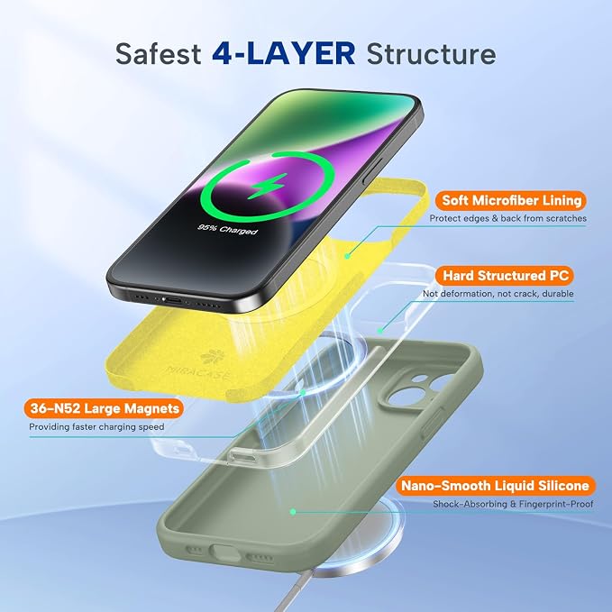 miracase Designed for iPhone 14 Case,[Upgraded Enhanced Camera Protection],Shockproof Liquid Silicone Case with Microfiber Lining, 6.1 inch,Patina Green | Compatible with MagSafe, Soft Microfiber Lining, Premium Silicone Cover Shockproof Drop Protectio... - Image 2