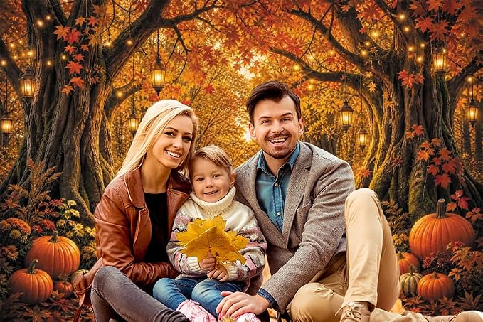 Fall Forest Photo Backdrop 8x6ft Autumn Garden Backdrop for Photography Fall Pumpkin Maple Wonderland Floral Background for Photoshoot Thanksgiving Birthday Photo Booth Props Vinyl - Image 6