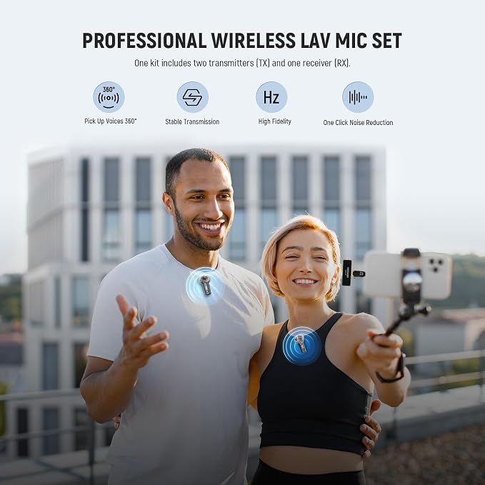 NEEWER Lavalier Wireless Microphone System, 1x USB C Receiver with OTG Adapter & 2X Noise Cancelling Omnidirectional Condenser Transmitter Compatible with iPhone 16 Pro Max S24 Ultra, KM23 - Image 2