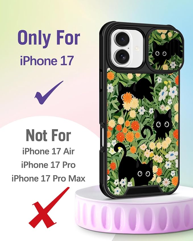Buleens for iPhone 17 Case 6.3 Inch - with Ring Stand & Camera Cover Aesthetic Cute Designed for Women Girls Pretty Girly Cat Flowers Kawaii Phone Case for iPhone 17 Compatible with Magsafe - Image 2