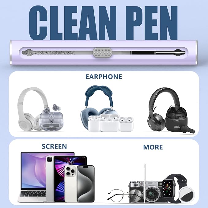 Inesore for AirPod Cleaning Kit, for Phone Earbuds Electronics (Purple) | Metal Tip, High-Density Soft Brush, Flocked Sponge Tip, 3 in 1 Design, Compact & Lightweight, Easy Operation, Easy to Carry - Image 6