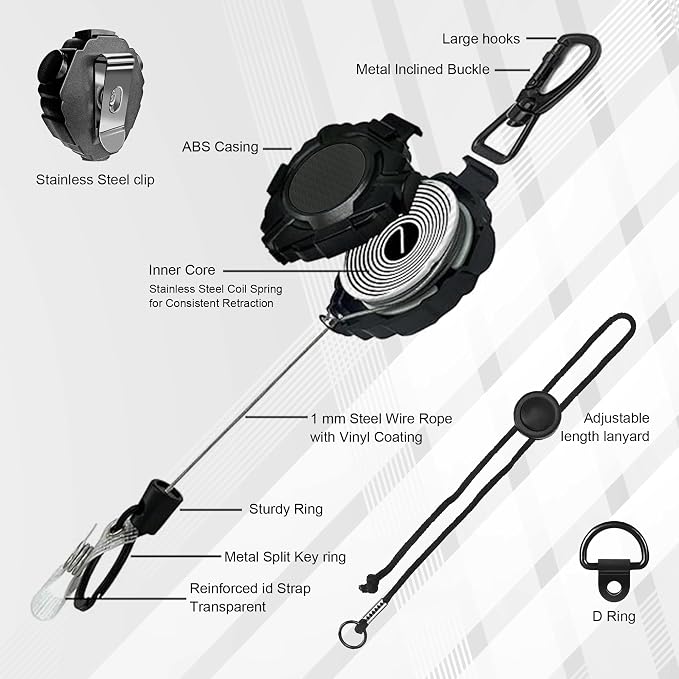 CB Mic Holder Retractable Microphone Keeper Heavy Duty CB Radio Retractable Hanger Tether, 32" Stainless Steel Cord (2 PCS) - Image 3