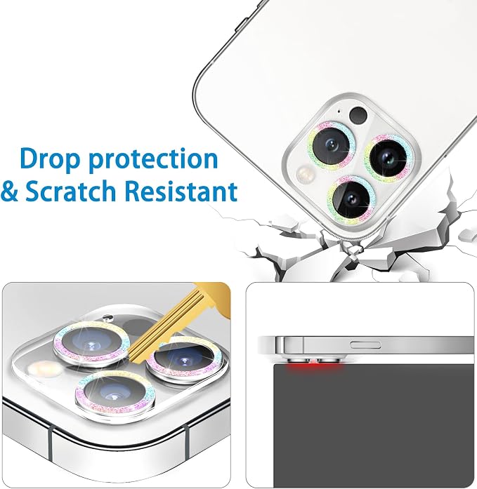 Dengduoduo 3 Pack Tempered Glass Camera Lens Protector for iPhone 15 Pro 6.1" & for iPhone 15 Pro Max 6.7", Bling Glitter Ultra HD, 9H Hardness, Anti-Scratch, Case Friendly [No Affect on Night Shots] - Image 5