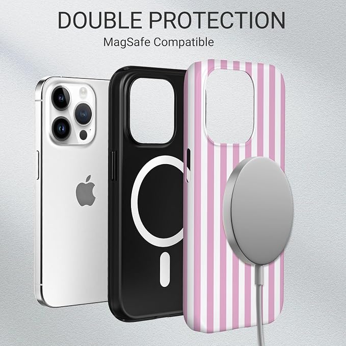 TPU Phone Case for iPhone 15 Pro Max, MagSafe Wireless Charging Compatible, Shockproof Slim Fit Protective Cover with Anti-Yellowing & Raised Camera Protection (Pink Stripe, iPhone 15 Pro Max) - Image 6