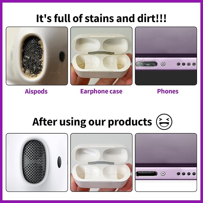 Cleaner Kit for Airpod, Phone Earbud Cleaning Putty, fit for iPhone Speaker | Cleaning Kit fit for iphone port Earbud Phone Ear Wax Dirt, Cleaning with Putty, Cleaning Pen, Cleaning Cloth & Brushes - Image 2