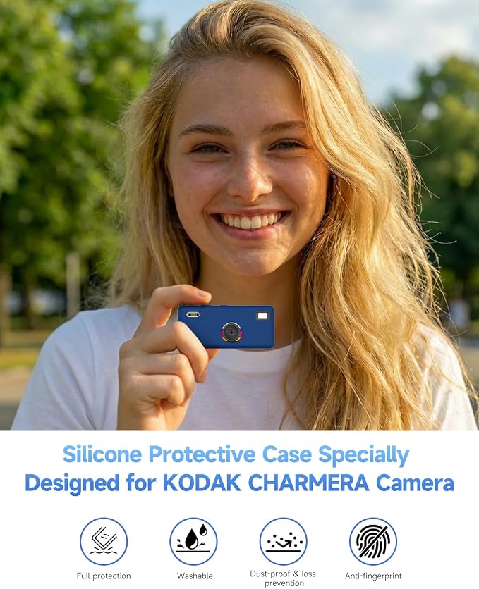 Silicone Case for Kodak CHARMERA Keychain Digital Blind Box accessories,Soft Silicone Protective Case,Comes with Screen Protectors and Wrist Strap -Dark Blue - Image 2