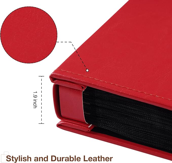 potricher Small Photo Album 4x6 300 Photos, Leather Cover, Red | Leather 4x6 Picture Album with 300 Horizontal Pockets, Photo Book for Family, Wedding, Anniversary, and Baby - Image 6
