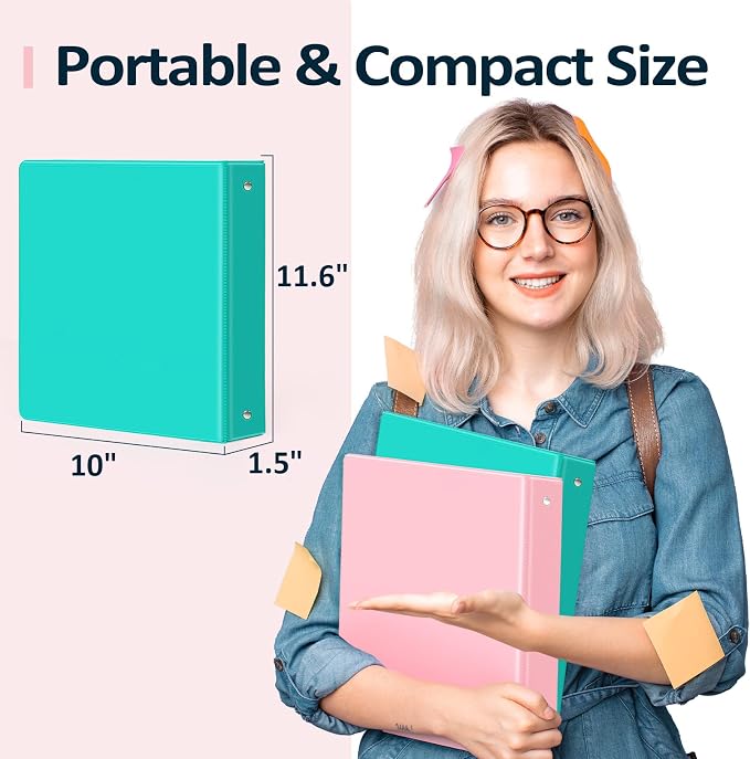 BinderX Extra Durable 3 Ring Binder, Round Rings 1 Inch Binder, Fits 175 Sheets of 8.5x11 Paper, Customizable View Cover with Inside Pockets, Cute 1" Binders, 1 Inch Binders 3 Ring, Pink (Pack of 2) - Image 6