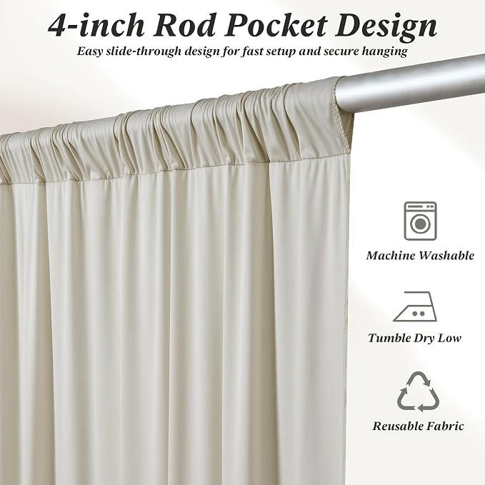 10 ft x 10 ft Wrinkle Free Beige Backdrop Curtain for Parties, 2 Panels 10ft Polyester Beige Photo Backdrop Drapes for Graduation Birthday Wedding Party Stage Curtains - Image 6