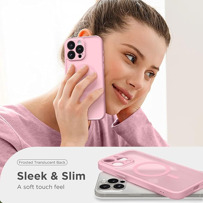 CAPRARO for iPhone 13 Pro Max Case, Compatible with MagSafe | Upgraded [Full Camera Protection] Shockproof Protective Slim Translucent Matte Magnetic Phone Case 6.7'', Peach Pink - Image 7