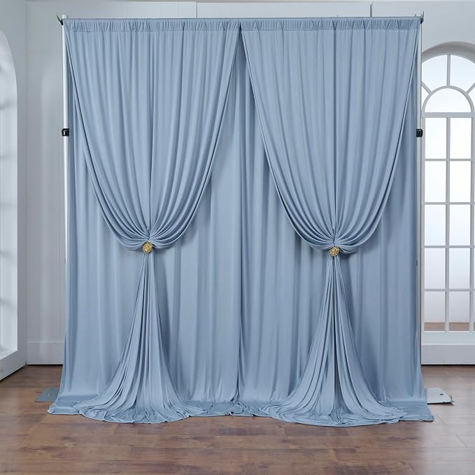10 ft x 10 ft Wrinkle Free Dusty Blue Backdrop Curtain for Parties, 2 Panels 10ft Polyester Dusty Blue Photo Backdrop Drapes for Graduation Birthday Wedding Party Stage Curtains - Image 9