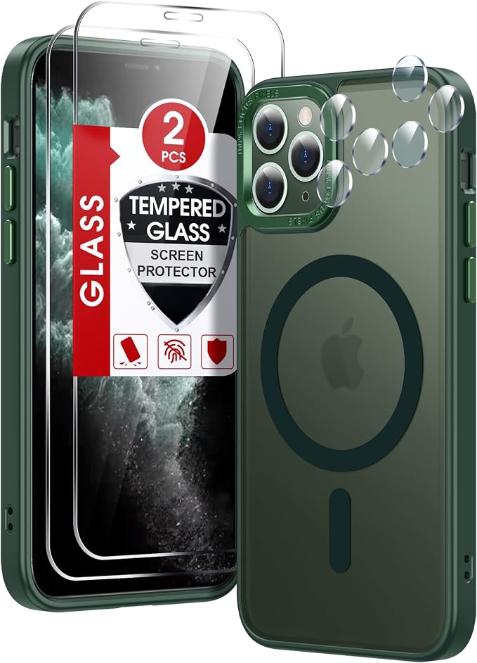 LeYi for iPhone-11-Pro-Max Cases Green with Screen Protector X2 + Camera Cover X2:[ MagSafe Compatible] Magnetic Military Grade Protective Slim Phone Case for iPhone 11promax i Phone 11pro max,Green by LeYi