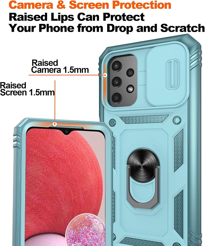 Gritup for Samsung Galaxy A13 4G Case with 2PCS Screen Protector, Build in 360° Rotating Ring Kickstand, Military Grade Protective Cover for A13 4G Phone, Green - Image 5