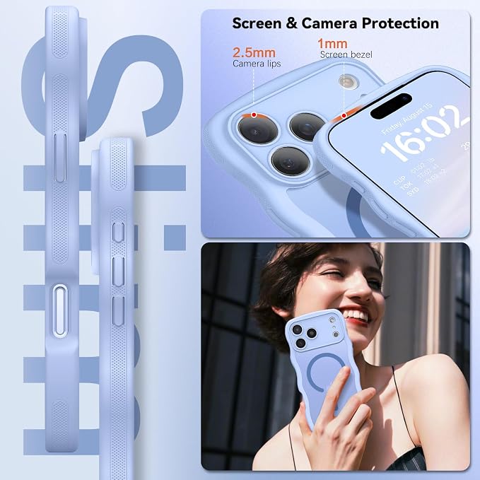 BENTOBEN Magnetic for iPhone 17 Pro Max Case, Cute Wavy [Full Camera Protection][Compatible with MagSafe] Matte Anti-Slip Bumper Women Girls Boys Protective Cover for 17 ProMax 6.9", Mist Blue - Image 6
