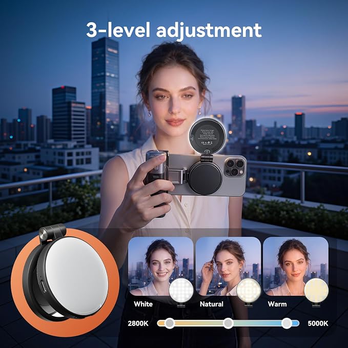 AMAZEAR Phone Camera Grip with Selfie Stick Tripod, Cellphone Accessories with Detachable Wireless Shutter Button for iPhone 16 17 Pro Max, Comfort Ergonomic Phone Handle Holder, White with Light - Image 5