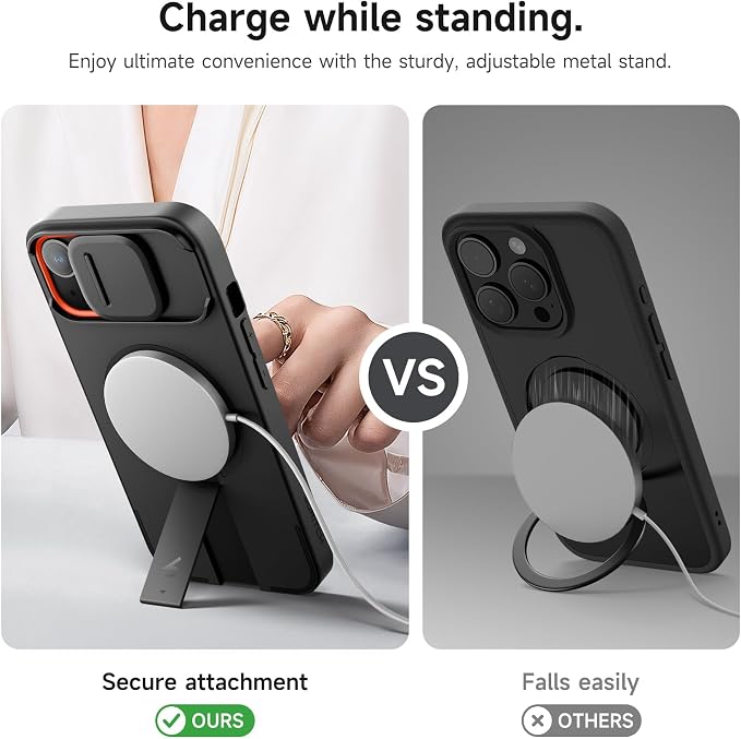 SURITCH for iPhone 15 Case with Magnetic Camera Slide Cover and Adjustable Kickstand, Compatible with MagSafe, Shockproof Bumper Case Slim Protective Cover 6.1 Inch, Black - Image 5
