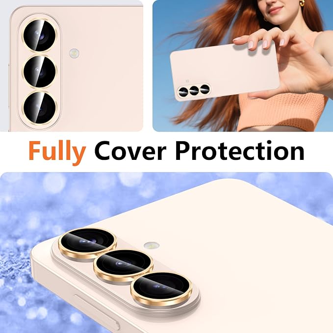 for Samsung Galaxy S26 Plus Camera Lens Protector, Individual Metal Ring Tempered Glass Lens Cover, [Strong Adsorption] Scratch Resistant Ultra-Thin HD Clear Lens Cover, 1 Set-Gold Ring - Image 8
